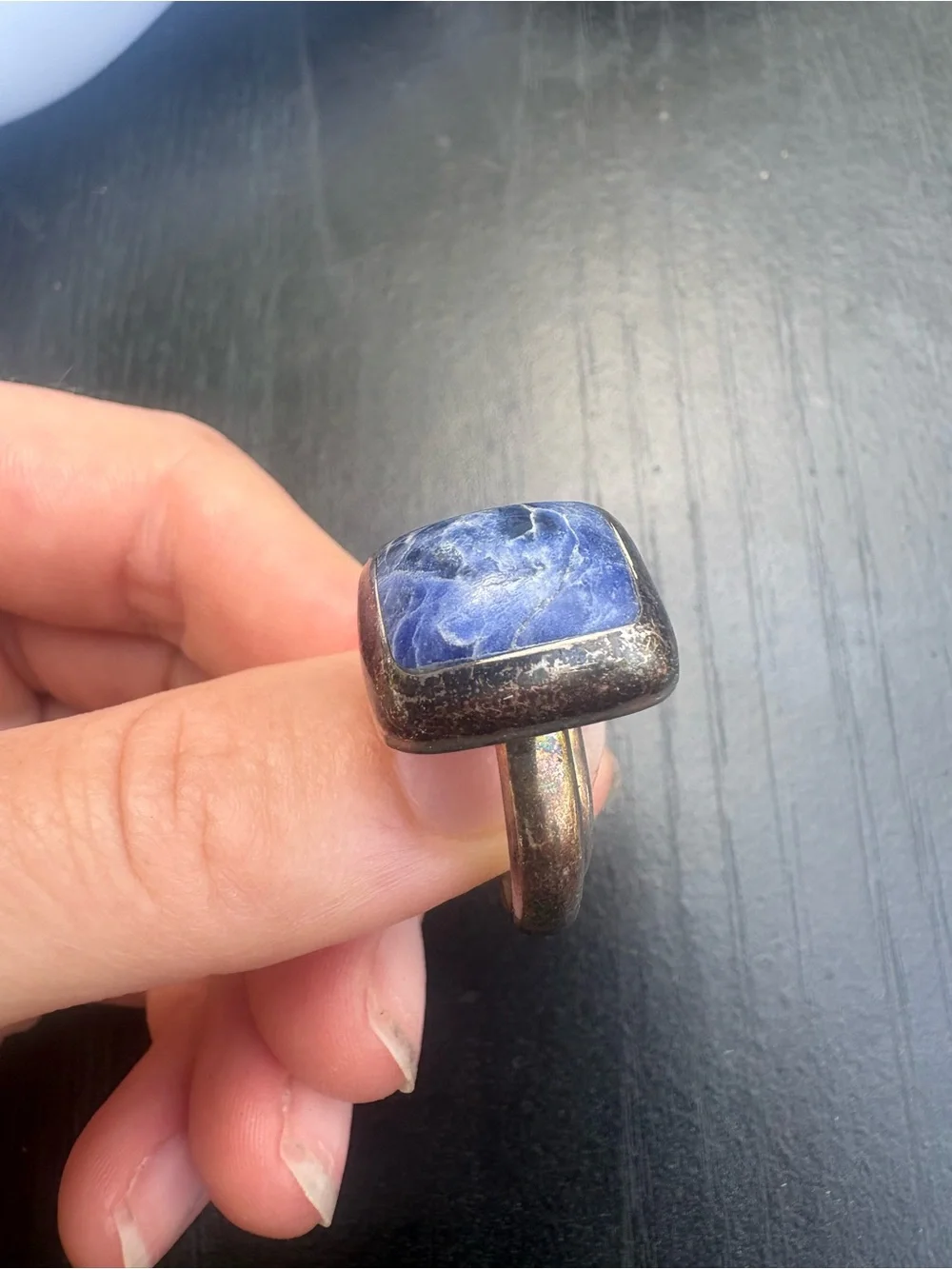Mexico Sterling Silver Blue Sodalite Rectangle Ring - Size 7 Adjustable
